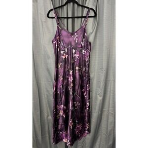 California Dynasty Slip Dress Nightgown Womens M Purple Floral Slit Fairy Dainty